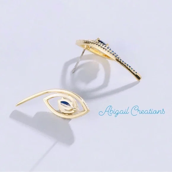 Abigail Creations Elegant Blue Cubic Zirconia Evil Eye 🧿 Stud Earrings - Picture 2 of 4